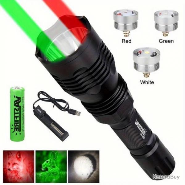 Lampe Torches Poche 3 Couleurs en 1 Rouge Vert, Blanc 500m Chasse Nuit Cyclisme Extrieur Pche