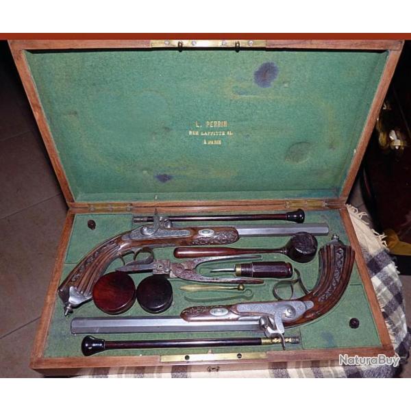 pistolets  percussion -coffret de duel PERRIN  PARIS vers 1850