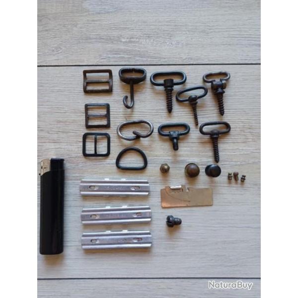 FOND DE TIROIR : LOT GRENADIERES, CLIPS MAS 36, BOUCLES JUGULAIRES?VIS, BOUTONS BRETELLES, ETC