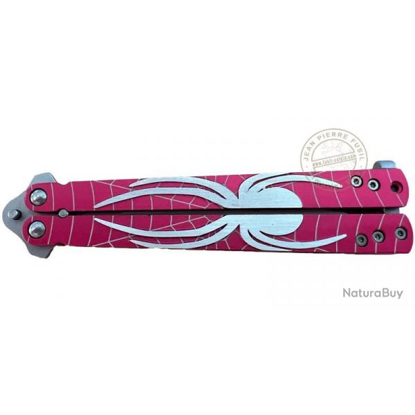 MTECH - Couteau papillon rose motif araigne