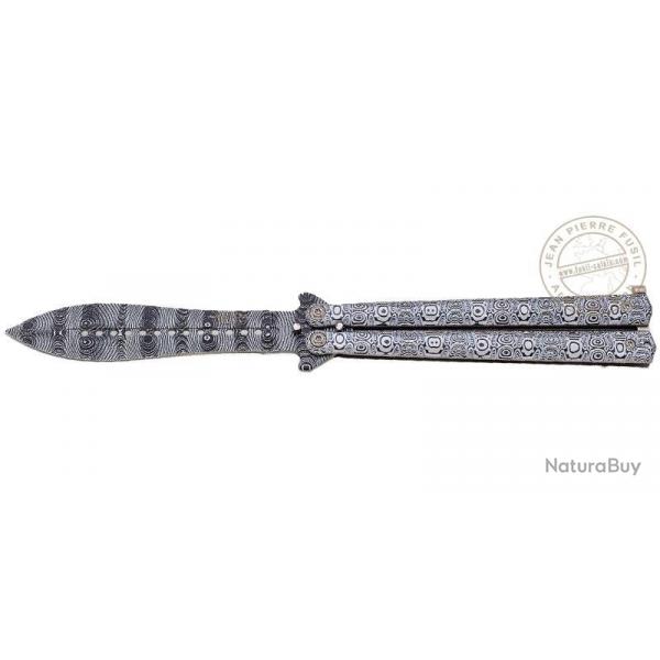 JOKER - Couteau papillon motif damas gris