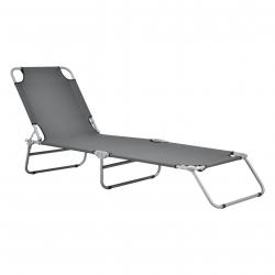 Transat bain de soleil inclinable acier polyester argenté mat gris foncé 03_0006415