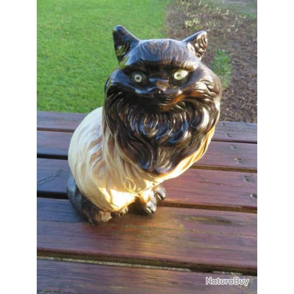 VINTAGE-Sculpture en platre polycrome reprsentant un chat persan type Himalaya en taille rel (XX)