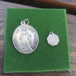 VINTAGE - Lot de 2 anciennes médaille religieuse française en argent poinçonné-Début XXé (Vers 1920)