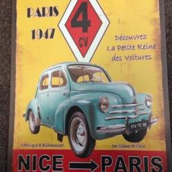 PLAQUE PUBLICITAIRE METAL 4CV RENAULT/SIXTIES