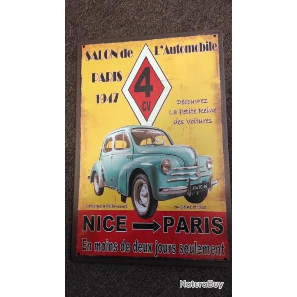 PLAQUE PUBLICITAIRE METAL 4CV RENAULT/SIXTIES