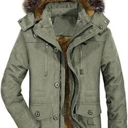 Parka noir avec capuche fourrure pour homme - Veste chaude S à XXXL - Vert armée