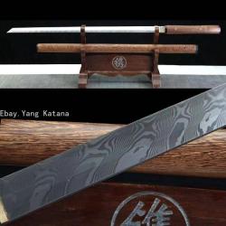 Ninjato shirasaya en Damas haut de gamme (acier plié laminé) et bois de rose.