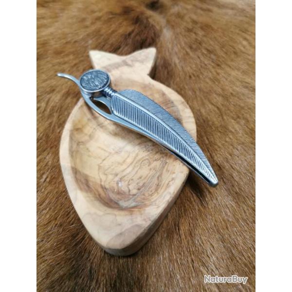 ***Couteau plume INDIENNE  lame 9cm en acier  taille totale 20cm Feuille 5 avec coffret f