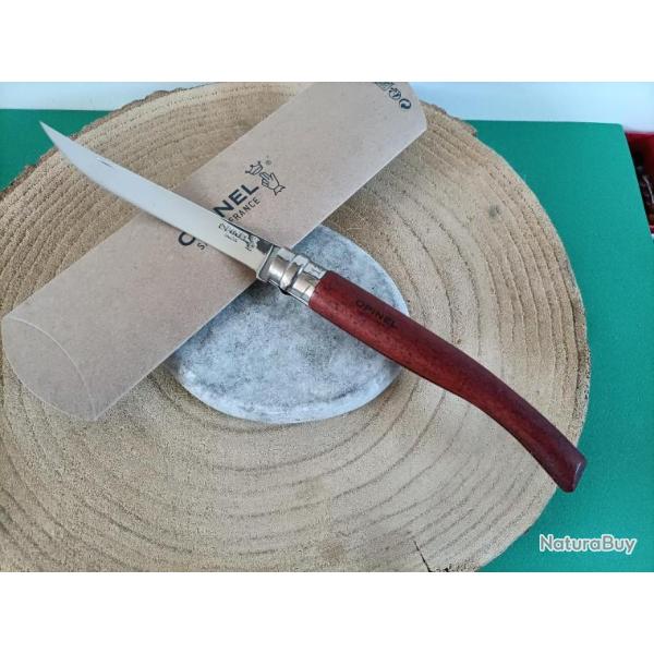 Couteau OPINEL, lame 12 cm effile inox poli glace, manche 15 cm en Bois Padouk