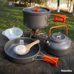 Set de cuisine casserole poêle bivouac camping bushcraft Bouilloire Aluminium housse
