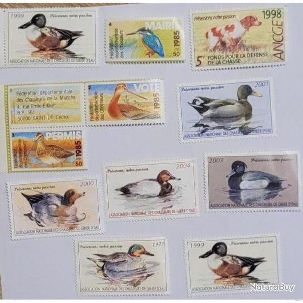 Lot Timbres Chasse,gibier d'eau ,fdration des chasseurs