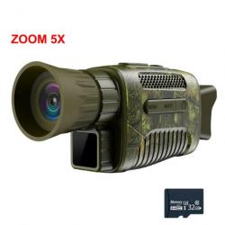 Caméra Vision Nocturne Infrarouge Zoom5X Mémoire 32Go Monoculaire Photos Vidéos Chasse Outdoor Rando