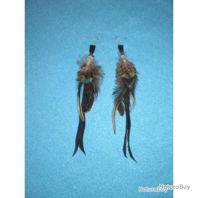 Boucles D'oreilles Amérindiennes/cowgirl Avec Plumes - Style Ethnique - Neuf Avec étiquettes