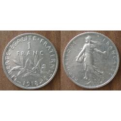 France 1 Franc 1918 Semeuse Piece Argent Francs