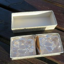 VINTAGE-Paire de salerons en cristal de Daum,avec cuillères & boite d'origine-DAUM France(Vers 1950)