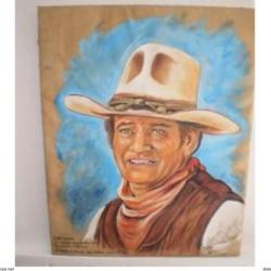 Cadre peinture sur cuir "John WAYNE" importé des U.S.A.dans les années '90 ! Collection !