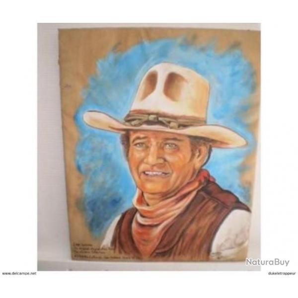 Cadre peinture sur cuir "John WAYNE" import des U.S.A.dans les annes '90 ! Collection !