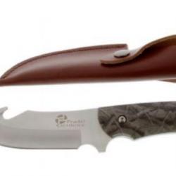 Couteau skinner manche ergonomique camouflage Guthook Handle, avec etui en Cuir Pradel excellence