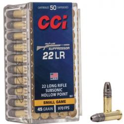 Cartouches CCI Cal.22LR 45GR suppressor Hollow Point HP