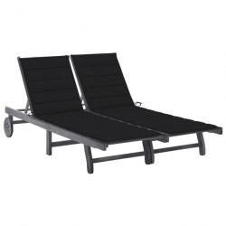 Chaise longue de jardin 2 places avec coussin Gris Acacia