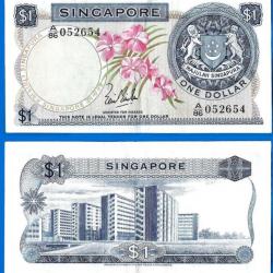 Singapour 1 Dollar 1972 Serie A 86 Billet Orchidée Fleur Asie Billet Singapore