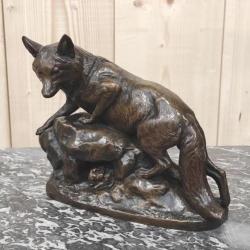 Groupe en bronze  de Clovis  Edmund MassonLe renard et le lapin