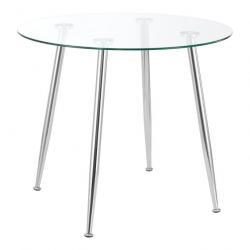 Table de salle à manger ronde verre trempé acier 75 x 80 cm transparent chrome 03_0008704