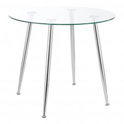 Table de salle à manger ronde verre trempé acier 75 x 80 cm transparent chrome 03_0008704