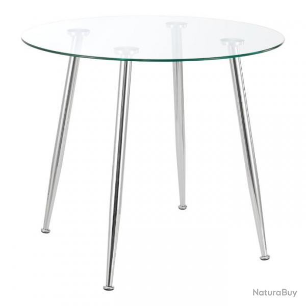 Table de salle  manger ronde verre tremp acier 75 x 80 cm transparent chrome 03_0008704