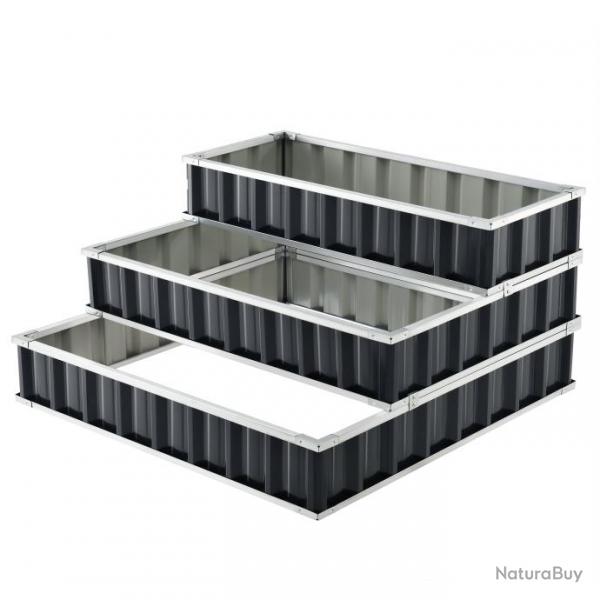 Carr potager  3 niveaux en acier galvanis 118 x 118 x 60 cm anthracite 03_0007198