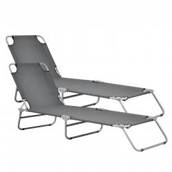 Lot de 2 transats inclinables acier polyester argenté mat gris foncé 03_0006431