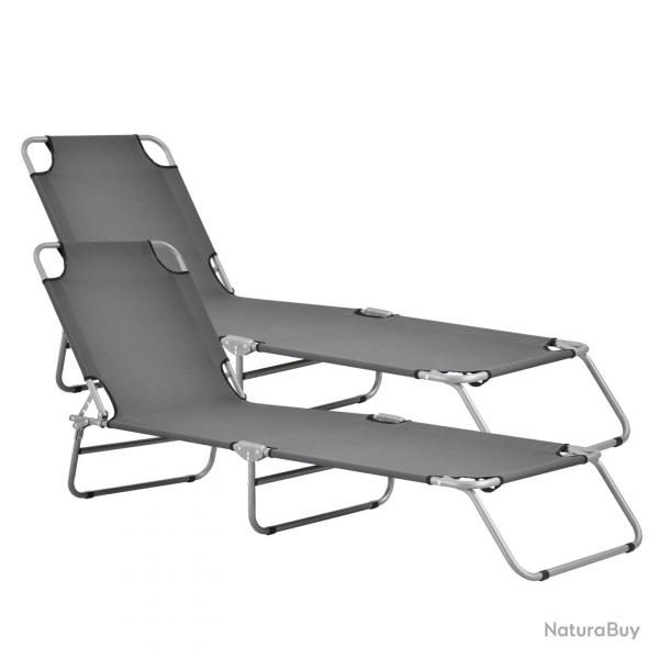 Lot de 2 transats inclinables acier polyester argent mat gris fonc 03_0006431