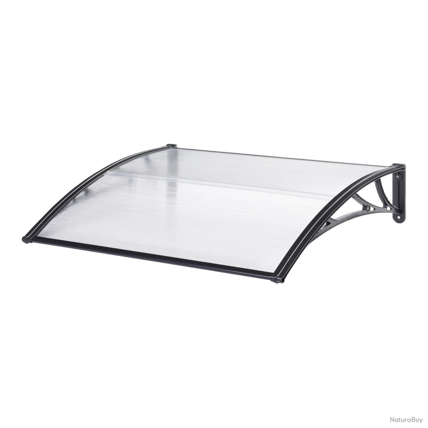 Auvent De Porte D'entrée 100x100 Cm - Polycarbonate Bronze Avec Cadre Noir, Protection Contre Intempéries Et UV - 6
