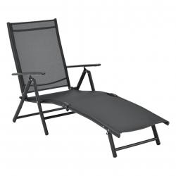 Transat bain de soleil inclinable 160° bain de soleil avec accoudoirs 150 x 65 x 86 cm noir 03_0006