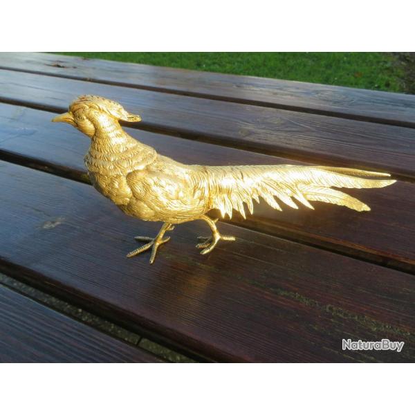 VINTAGE - Sculpture de faisant en mtal argent, plumage au naturel, finement cisel (Vers 1960)