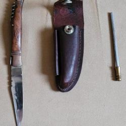 Couteau Pliant Vintage LAGUIOLE Avec Étui en Cuir et Aiguisoir