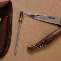 Couteau Pliant Vintage LAGUIOLE Avec Étui en Cuir et Aiguisoir