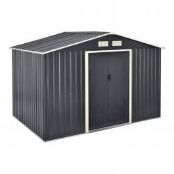 Abri de jardin 277x191x192 cm toit à pignon tôles en acier galvanisées gris foncé 03_0007173