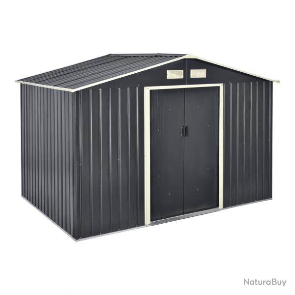 Abri de jardin 277x191x192 cm toit  pignon tles en acier galvanises gris fonc 03_0007173