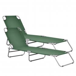 Lot de 2 transats inclinables acier polyester argenté mat vert foncé 03_0006432