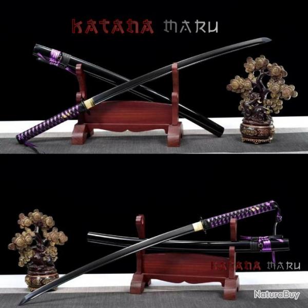 Katana noir et violet en Acier Carbone T10 - Artisanat Japonais Traditionnel
