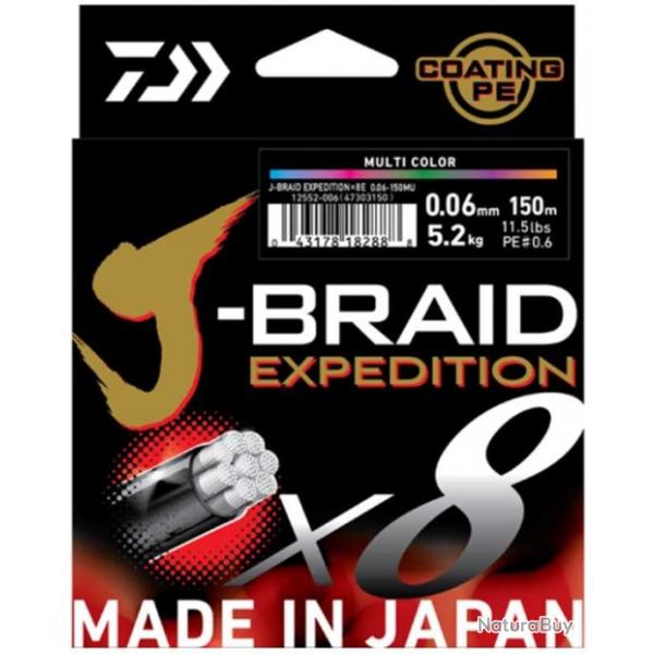 J-Braid Exp X8 150 M Multicolor Tresse Daiwa 10/100    7.00 kg