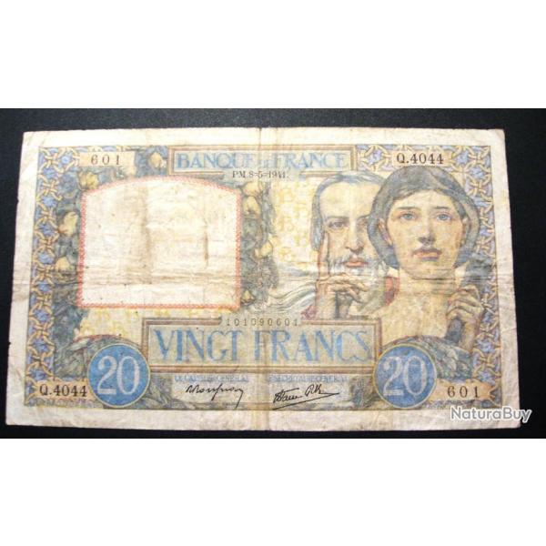 France billet de 20 francs (science et travail) du 08-05-1941