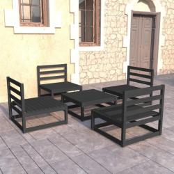 Salon de jardin 5 pcs noir bois de pin massif