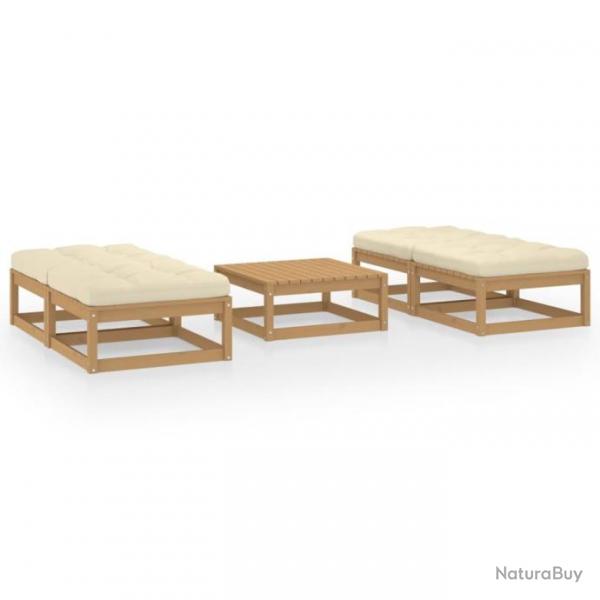 Salon de jardin 5 pcs avec coussins bois de pin massif