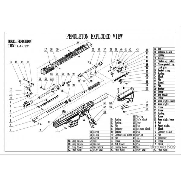 Pices dtaches pour carabine  air PENDLETON-REAR GRIP (3 PCS) N62