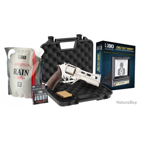 Pack Airsoft revolver CO2 CHIAPPA RHINO 50DS + Co2 + billes + cible + mallette-PACK RHINO 50DS SILVE