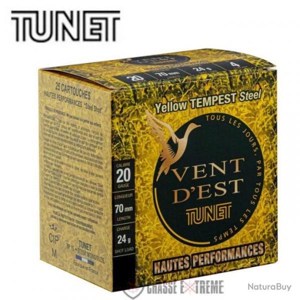 25 cartouches TUNET Vent D'est Yellow Tempest HP 24G Cal 20/70 Pb N 5 Acier