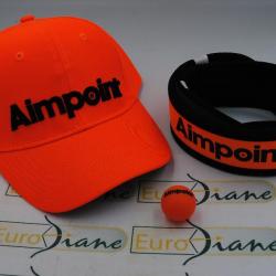 Lot AIMPOINT casquette oraonge+ bretelle néoprène orange fluo et noire + boule de levier de levier